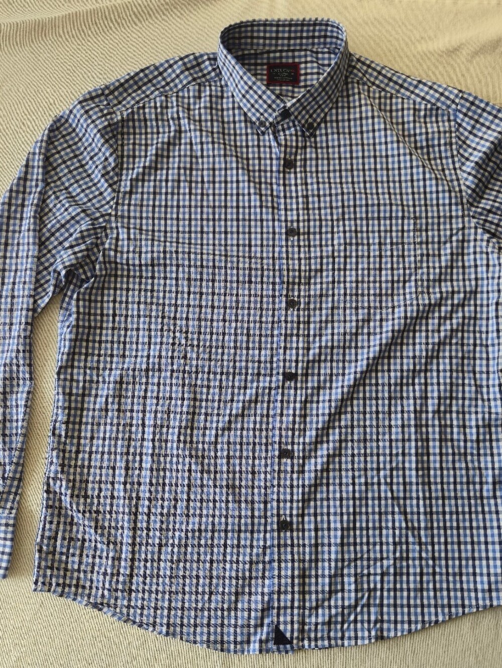 UNTUCKit Men's Slim Fit Blue Check Button-Down Shirt, Size XL